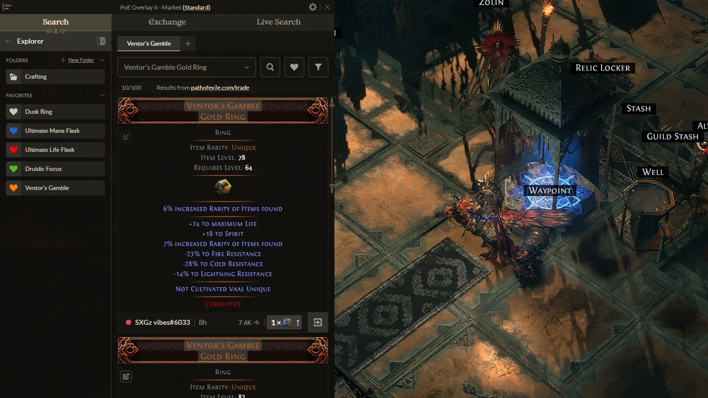 Live Market listings in-game
